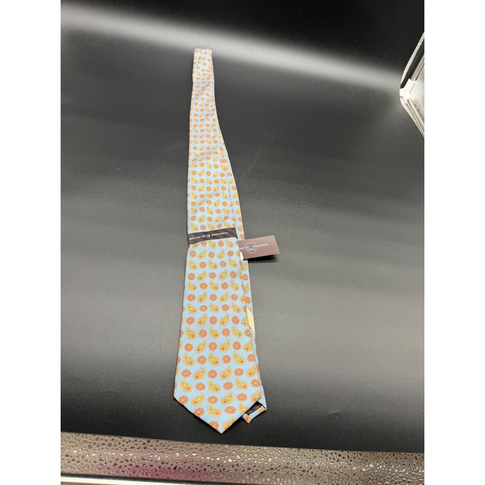Black Brown‎ 1826 Mens Silk Necktie Light Blue Orange Paisley Floral Tie NEW